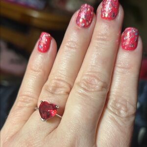 Elegant Heart-Shaped Sterling Silver & Ruby Ring ❤️